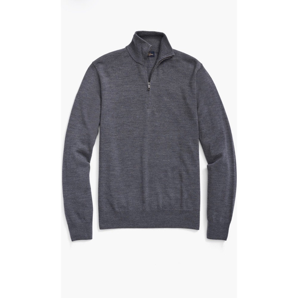 Preppy Brooks Brothers Merino Wool Quarter Zip Sweater Large Gray Mock Neck